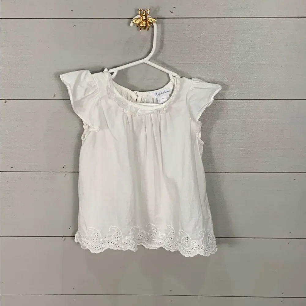 Ralph Lauren White Blouse with Flutter Cap Sleeves